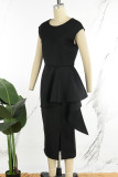 Black Casual Solid Patchwork Slit O Neck Sleeveless Dress Dresses