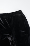 Colletto con cerniera patchwork solido casual nero manica lunga due pezzi