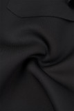 Zwarte casual effen patchwork split O-hals mouwloze jurkjurken