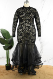 Черные сексуальные однотонные прозрачные платья с высоким воротником и длинными рукавами больших размеров