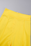 Pantalon décontracté solide basique taille haute classique couleur unie jaune