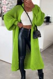 Green Casual Solid Cardigan Outerwear