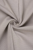 Vestidos de falda envueltos con cuello en O y cremallera de retazos lisos elegantes grises claros (con broche)