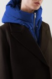Prendas de abrigo de cuello con capucha y cremallera de patchwork sólido informal azul