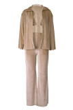 Apricot Casual Solid Cardigan Vests Pants Long Sleeve Three Piece Set