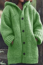 Green Casual Solid Buttons Basic Hooded Collar Outerwear