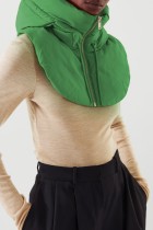 Capispalla con colletto con cappuccio e cerniera patchwork solido casual verde