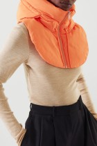 Capispalla casual arancione con colletto con cappuccio e cerniera patchwork solido