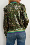 Multicolor Casual Patchwork Sequins Zipper Collar Outerwear