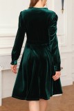 Бордовые повседневные однотонные платья в стиле пэчворк с V-образным вырезом и длинными рукавами
