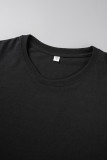 Zwarte casual dagelijkse print effen T-shirts met letter O-hals