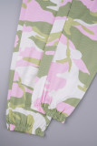 Bottoni patchwork con fasciatura con stampa mimetica casual rosa Pantaloni regolari con stampa completa a vita alta