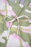 Rosa casual camuflagem estampa bandagem retalhos botões regulares cintura alta estampa completa