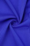 Koningsblauwe elegante effen patchwork rits O-hals gewikkelde rokjurken (met een broche)