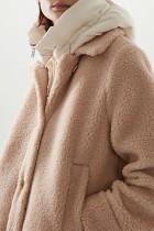 Ropa de abrigo informal de parches lisos con cremallera y cuello con capucha blanco crema