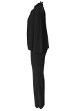 Black Casual Solid Cardigan Vests Pants Long Sleeve Three Piece Set