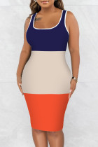 Blau Orange Casual Print Basic U-Ausschnitt Weste Kleid Kleider