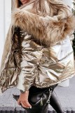 Champagne Casual Solid Patchwork Zipper Hooded Collar Outerwear