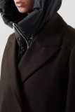 Prendas de abrigo de cuello con capucha y cremallera de patchwork sólido casual negro