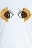 Witte casual dagelijkse ogen bedrukte patchwork T-shirts met ronde hals