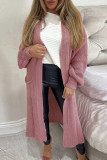 Deep Pink Casual Solid Cardigan Outerwear