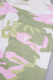 Bottoni patchwork con fasciatura con stampa mimetica casual rosa Pantaloni regolari con stampa completa a vita alta