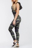 Camouflage Sexy Sportswear Camouflage Print Rückenfreier Kapuzenkragen Skinny Jumpsuits