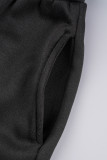 Conjunto de três peças preto casual sólido básico com decote em O manga comprida