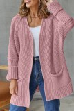 Pink Casual Solid Patchwork Cardigan Outerwear