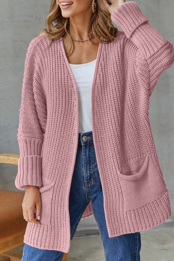 Pink Casual Solid Patchwork Cardigan Outerwear