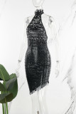 Zilveren sexy effen rugloze halter mouwloze jurk Jurken