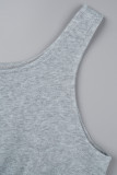Conjunto de três peças cinza casual sólido básico com decote em O manga comprida