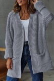 Blue Casual Solid Patchwork Cardigan Outerwear