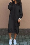 Бордовые повседневные однотонные лоскутные платья с воротником с капюшоном и длинными рукавами