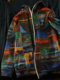 Colour Casual Geometric Print Patchwork Hooded Collar Outerwear