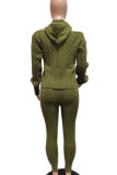 Olive Green Sweet Solid Patchwork Hooded Collar Long Sleeve Two Pieces