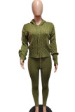 Olive Green Sweet Solid Patchwork Hooded Collar Long Sleeve Two Pieces