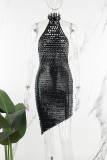 Svarta sexiga solida rygglösa grimma ärmlösa klänningar