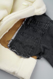 Black Street Solid Patchwork Turndown-krage Långärmad rak jeansjacka