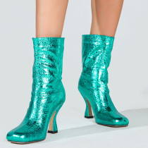 Sapatos casuais verdes patchwork cor sólida quadrados confortáveis ​​para fora (altura do salto 3.54 pol.)