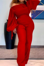Röd Casual Elegant Solid Patchwork Snedkrage Plus Size Jumpsuits