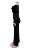 Zwarte casual effen rugloze off-shoulder lange jurkjurken