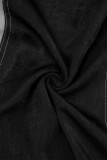 ブラック カジュアル カラーブロック 包帯 パッチワーク ポケット バックル V ネック ロング ドレス ドレス