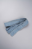 Patchwork solido casual blu scuro con tute taglie forti con colletto con cerniera e cintura
