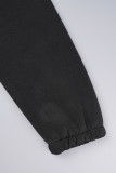 Conjunto de três peças preto casual sólido básico com decote em O manga comprida