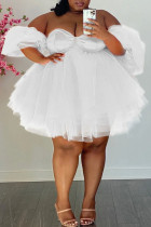 Белое сексуальное однотонное бальное платье с открытыми плечами в стиле пэчворк Платья больших размеров