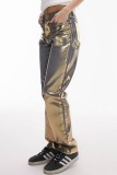 Goldfarbene, lässige, bronzierende Patchwork-Jeans mit mittlerer Taille und geradem Schnitt