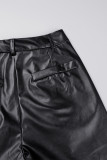 Pantalon décontracté couleur unie marron foncé, taille haute, droit, couleur unie
