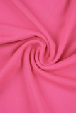 Розово-красный уличный однотонный с кисточками в стиле пэчворк, завязка, круглый вырез, длинный рукав, две части