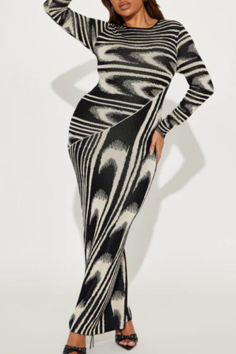 Black Celebrities Patchwork O Neck Pencil Skirt Dresses